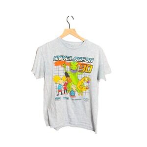Nickelodeon 90s Graphic T-Shirt Womens Medium Blue Acid Wash Rugrats Hey Arnold